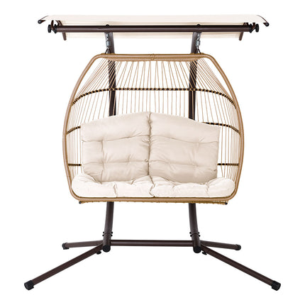 Gardeon Outdoor Egg Swing Chair Wicker Furniture Pod Stand Canopy 2 Seater Latte.