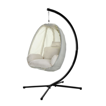 Gardeon Outdoor Egg Swing Chair Patio Furniture Pod Stand Canopy Foldable Grey.
