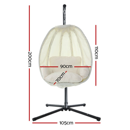 Gardeon Outdoor Egg Swing Chair Patio Furniture Pod Stand Canopy Foldable Grey.