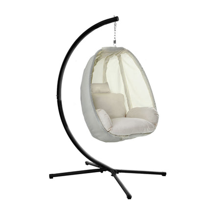 Gardeon Outdoor Egg Swing Chair Patio Furniture Pod Stand Canopy Foldable Grey.