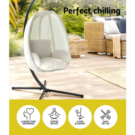 Gardeon Outdoor Egg Swing Chair Patio Furniture Pod Stand Canopy Foldable Grey.