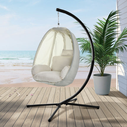 Gardeon Outdoor Egg Swing Chair Patio Furniture Pod Stand Canopy Foldable Grey.