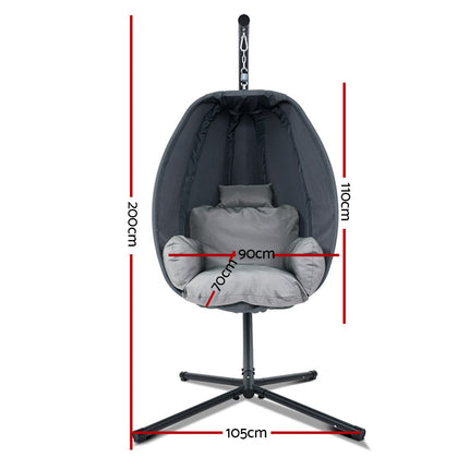 Gardeon Outdoor Egg Swing Chair Patio Furniture Pod Stand Canopy Foldable Grey.