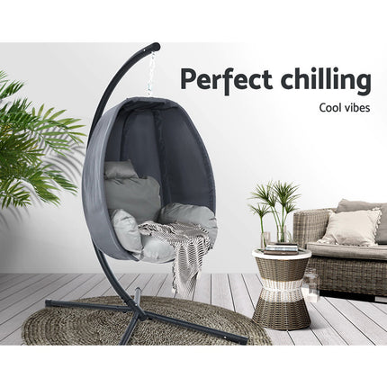 Gardeon Outdoor Egg Swing Chair Patio Furniture Pod Stand Canopy Foldable Grey.