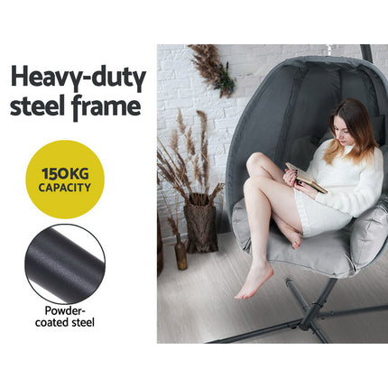 Gardeon Outdoor Egg Swing Chair Patio Furniture Pod Stand Canopy Foldable Grey.