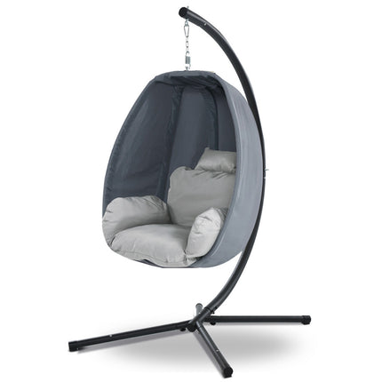 Gardeon Outdoor Egg Swing Chair Patio Furniture Pod Stand Canopy Foldable Grey.