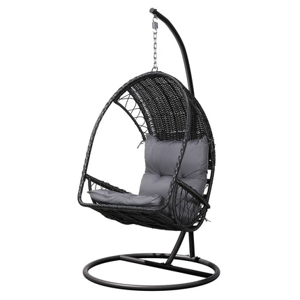 Gardeon Outdoor Egg Swing Chair Wicker Furniture Pod Stand Armrest Black.