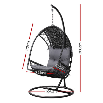 Gardeon Outdoor Egg Swing Chair Wicker Furniture Pod Stand Armrest Black.