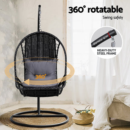 Gardeon Outdoor Egg Swing Chair Wicker Furniture Pod Stand Armrest Black.