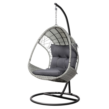 Gardeon Outdoor Egg Swing Chair Wicker Furniture Pod Stand Armrest Light Grey.