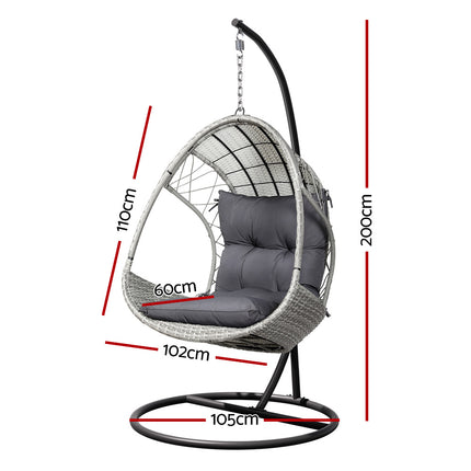 Gardeon Outdoor Egg Swing Chair Wicker Furniture Pod Stand Armrest Light Grey.