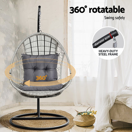 Gardeon Outdoor Egg Swing Chair Wicker Furniture Pod Stand Armrest Light Grey.