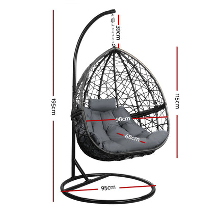 Gardeon Outdoor Egg Swing Chair Wicker Rattan Furniture Pod Stand Cushion Grey.
