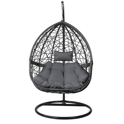 Gardeon Outdoor Egg Swing Chair Wicker Rattan Furniture Pod Stand Cushion Grey.