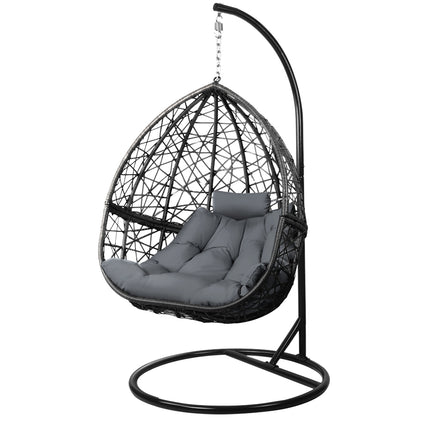 Gardeon Outdoor Egg Swing Chair Wicker Rattan Furniture Pod Stand Cushion Grey.