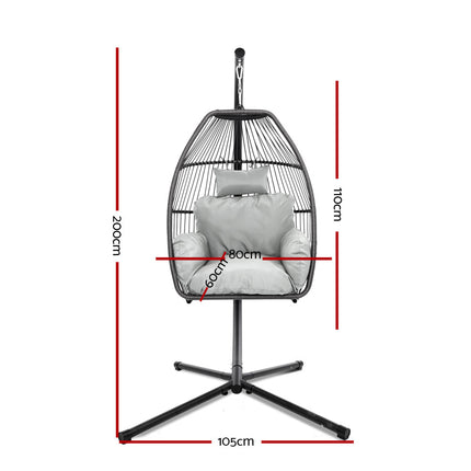 Gardeon Outdoor Egg Swing Chair Wicker Rope Furniture Pod Stand Cushion Grey.