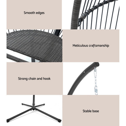 Gardeon Outdoor Egg Swing Chair Wicker Rope Furniture Pod Stand Cushion Grey.