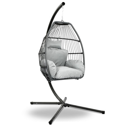 Gardeon Outdoor Egg Swing Chair Wicker Rope Furniture Pod Stand Cushion Grey.