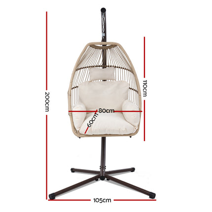 Gardeon Outdoor Egg Swing Chair Hanging Chair Wicker Rope Pod Stand Cushion Latte.