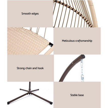 Gardeon Outdoor Egg Swing Chair Hanging Chair Wicker Rope Pod Stand Cushion Latte.
