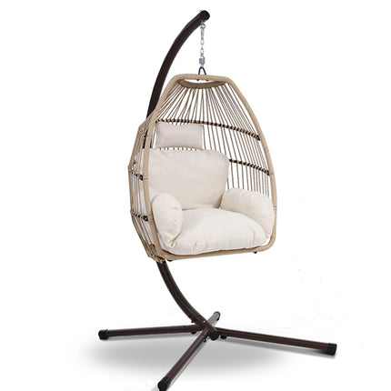 Gardeon Outdoor Egg Swing Chair Hanging Chair Wicker Rope Pod Stand Cushion Latte.