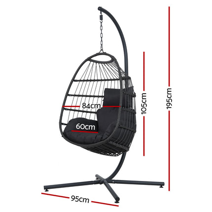 Gardeon Outdoor Egg Swing Chair Hanging Chair Wicker Rope Pod Stand Foldable Grey.