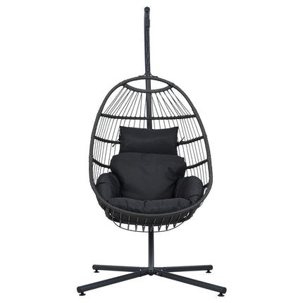 Gardeon Outdoor Egg Swing Chair Hanging Chair Wicker Rope Pod Stand Foldable Grey.