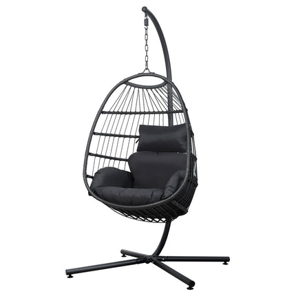 Gardeon Outdoor Egg Swing Chair Hanging Chair Wicker Rope Pod Stand Foldable Grey.