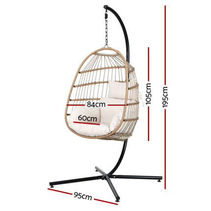 Gardeon Outdoor Egg Swing Chair Wicker Rope Furniture Pod Stand Foldable Yellow.