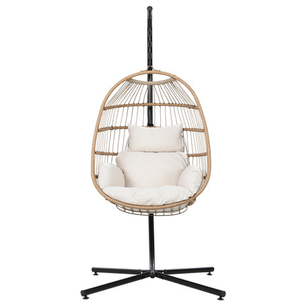 Gardeon Outdoor Egg Swing Chair Wicker Rope Furniture Pod Stand Foldable Yellow.