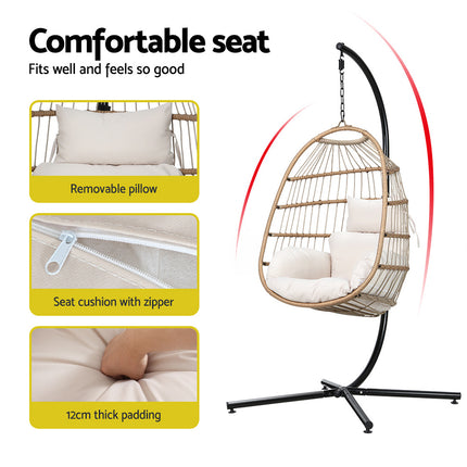 Gardeon Outdoor Egg Swing Chair Wicker Rope Furniture Pod Stand Foldable Yellow.