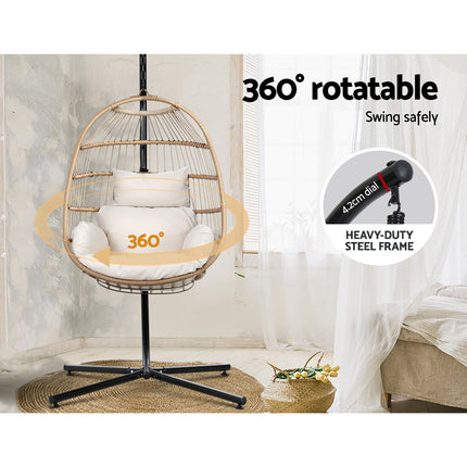 Gardeon Outdoor Egg Swing Chair Wicker Rope Furniture Pod Stand Foldable Yellow.