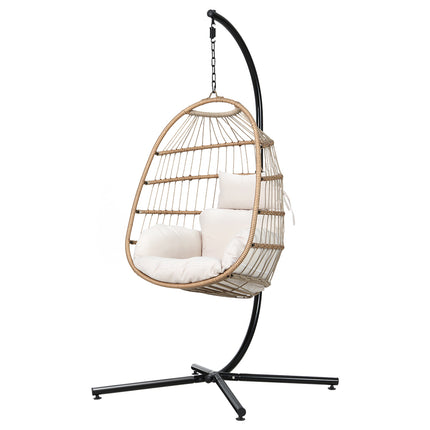 Gardeon Outdoor Egg Swing Chair Wicker Rope Furniture Pod Stand Foldable Yellow.