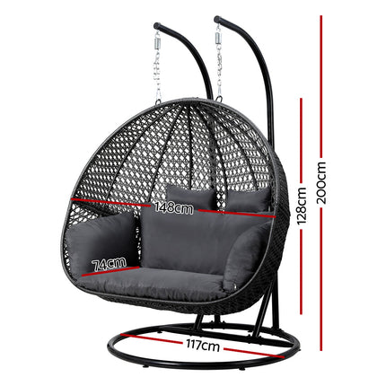 Gardeon Outdoor Egg Swing Chair Wicker Furniture Pod Stand Cushion 2 Seater Grey.