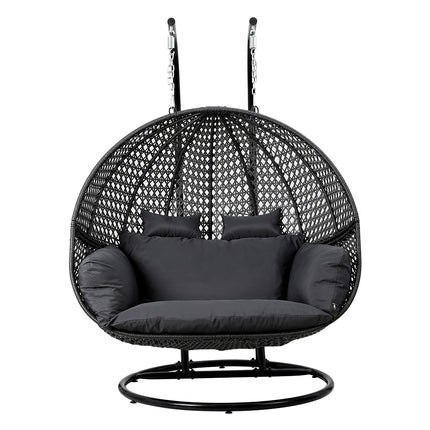 Gardeon Outdoor Egg Swing Chair Wicker Furniture Pod Stand Cushion 2 Seater Grey.