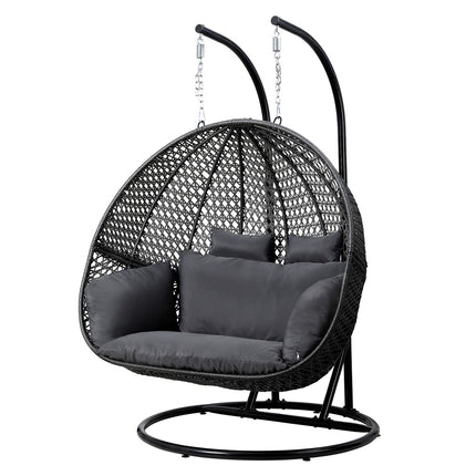 Gardeon Outdoor Egg Swing Chair Wicker Furniture Pod Stand Cushion 2 Seater Grey.