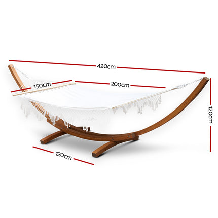 Gardeon Hammock Bed Outdoor Camping Garden Tassel Timber Hammock White.