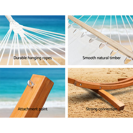 Gardeon Hammock Bed Outdoor Camping Garden Tassel Timber Hammock White.