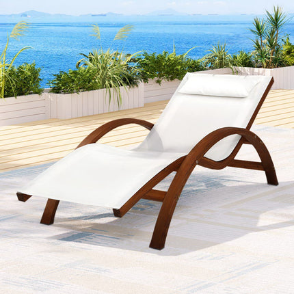 Gardeon Sun Lounge Outdoor Furniture Timber Armchair Wooden Stand.