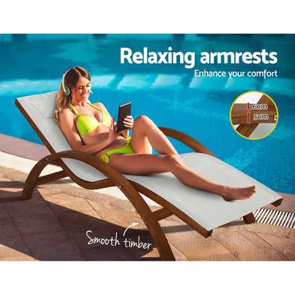 Gardeon Sun Lounge Outdoor Furniture Timber Armchair Wooden Stand.