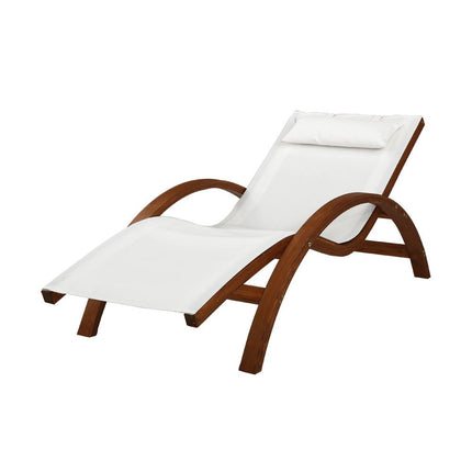 Gardeon Sun Lounge Outdoor Furniture Timber Armchair Wooden Stand.