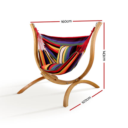 Gardeon Hammock Chair Timber Outdoor Furniture Camping with Wooden Stand.