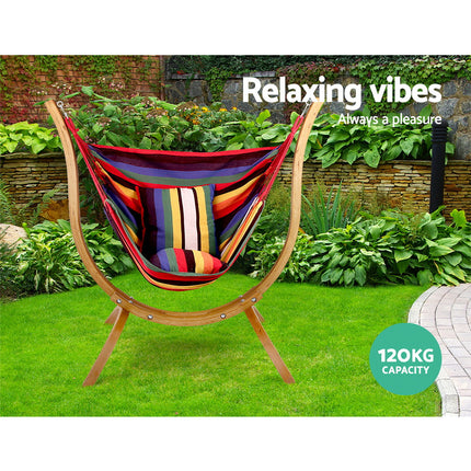 Gardeon Hammock Chair Timber Outdoor Furniture Camping with Wooden Stand.