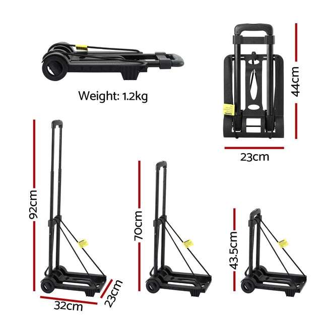 Giantz Folding Trolley Portable Hand Truck Lightweight Travel Luggage Black.