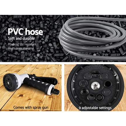 Water Hose Reel 10M Retractable Auto Rewind Garden Spray Gun.