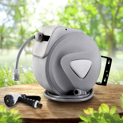 Water Hose Reel 10M Retractable Auto Rewind Garden Spray Gun.