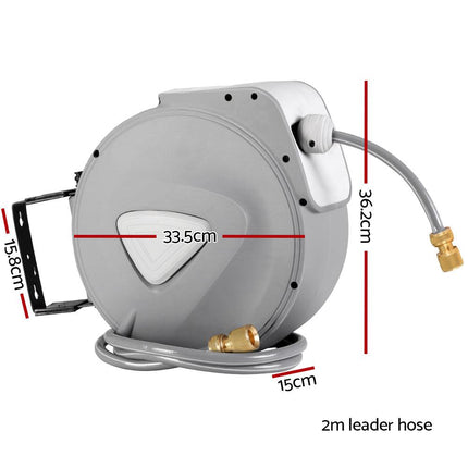 Water Hose Reel 20M Retractable Auto Rewind Garden Brass Spray Gun.