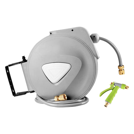 Water Hose Reel 20M Retractable Auto Rewind Garden Brass Spray Gun.