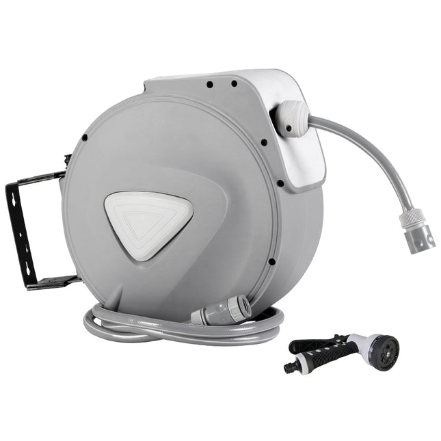 Water Hose Reel 20M Retractable Auto Rewind Spray Gun Garden.
