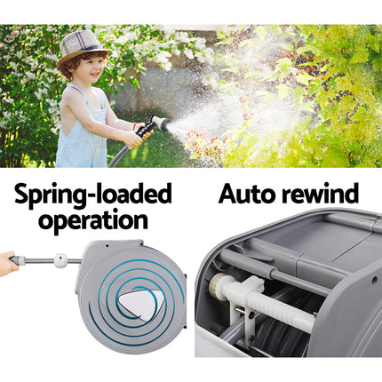 Water Hose Reel 20M Retractable Auto Rewind Spray Gun Garden.